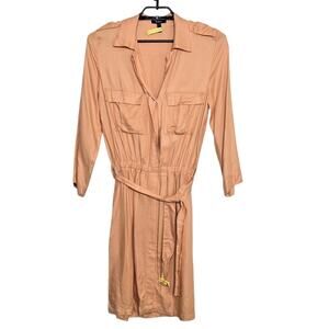 Baukjen Shirt Dress Size 4 Orange Button Belted Roll Tab Sleeves